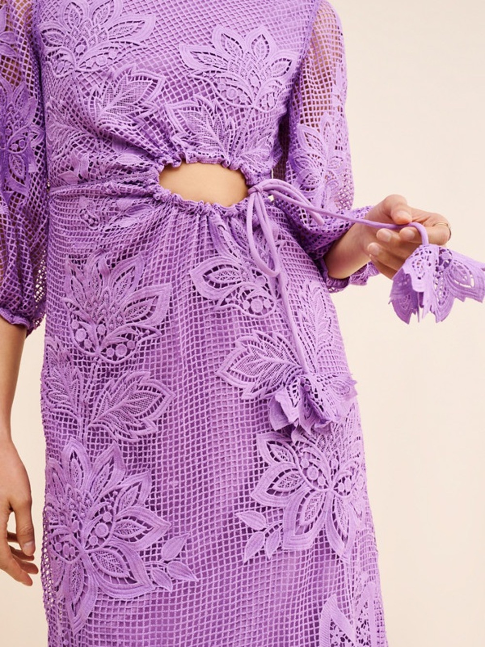 FARM Rio Lavender purple Floral Crochet Maxi Dress with Side Cutout medium m - Picture 3 of 13